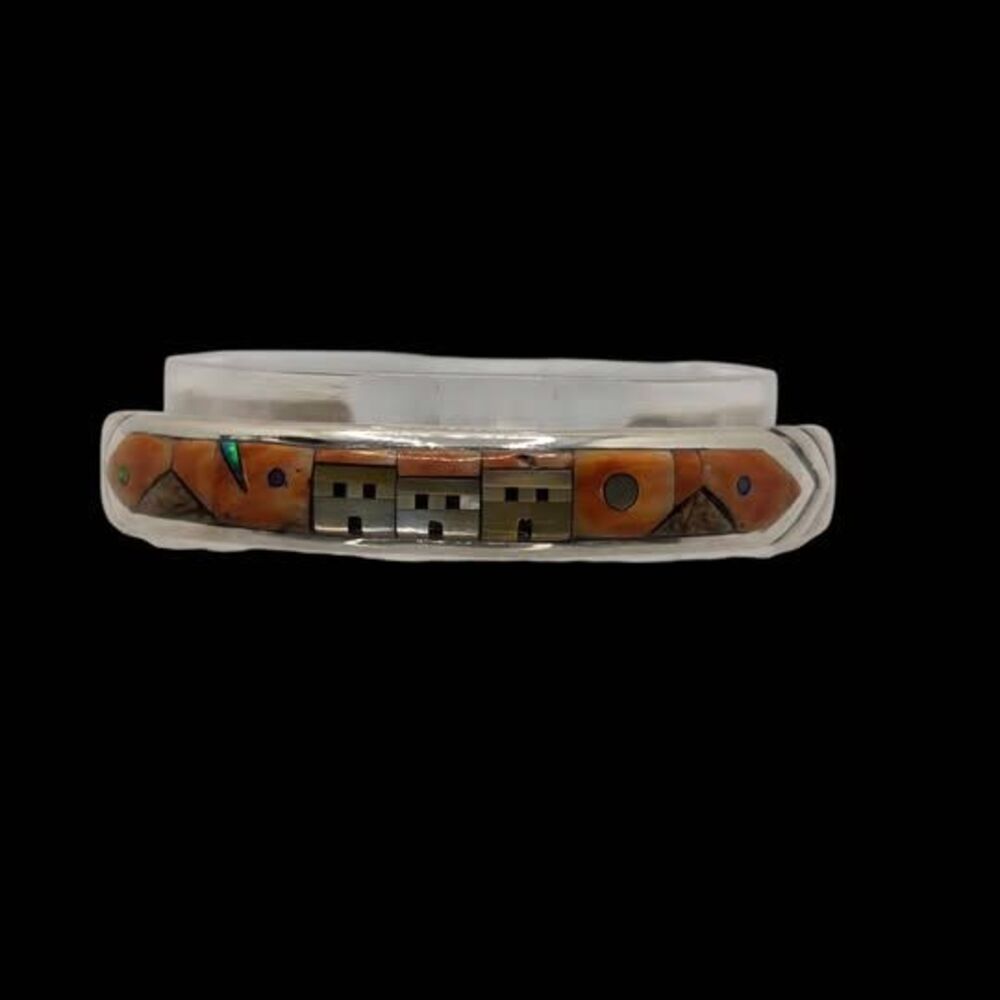 Southwestern Sterling Silver Pueblo Inlay Cuff Bracelet - Artisan Crafted